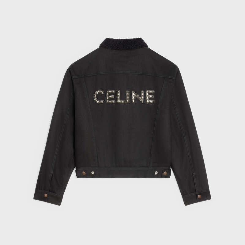 Celine Trucker In Pure Black Wash Denim Blousons Schwarz | CL-591964