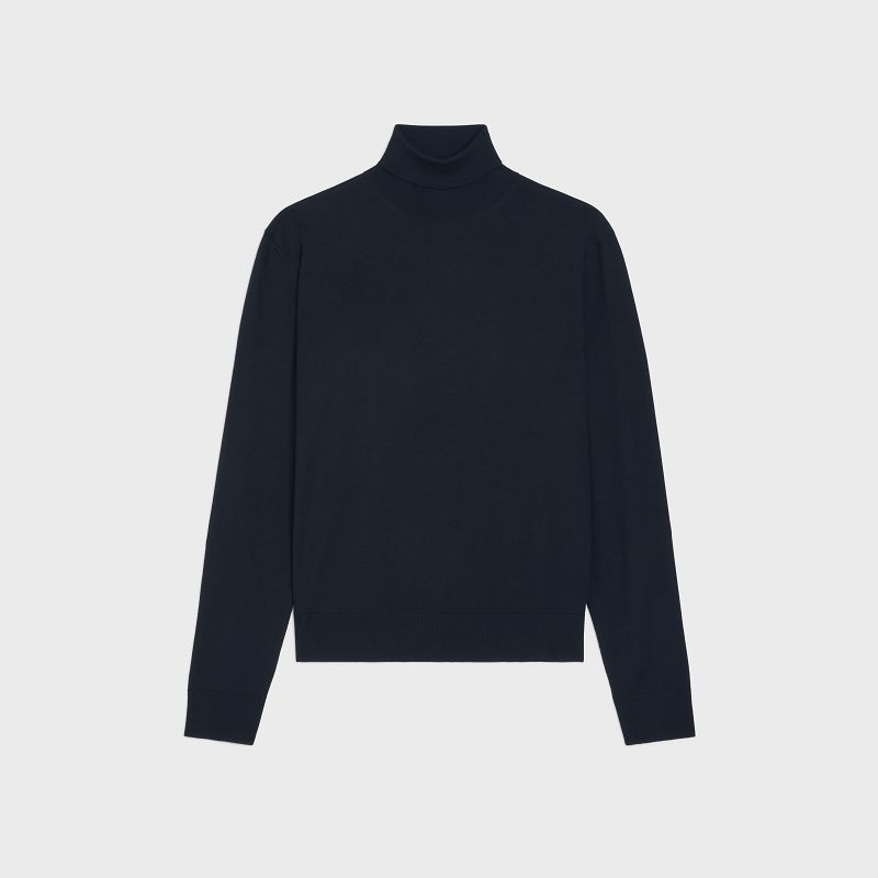 Celine Turtleneck In Iconic Merinos Strickwaren Schwarz | CL-592106