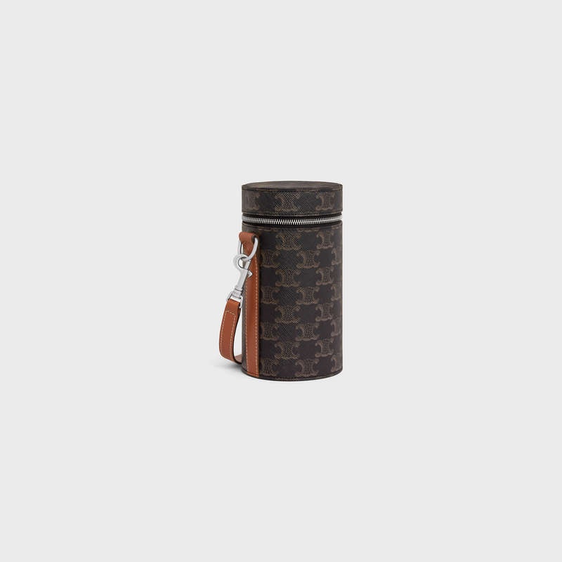 Celine Vertical Cylinder In Triomphe Canvas And Calfskin Schultertaschen Braun | CL-591844