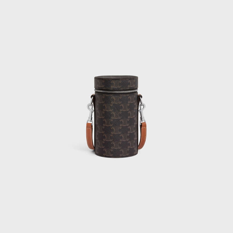 Celine Vertical Cylinder In Triomphe Canvas And Calfskin Schultertaschen Braun | CL-591844