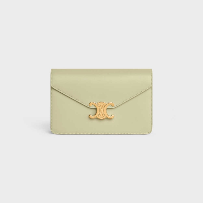 Celine Wallet On Chain Triomphe In Shiny Calfskin Mini Taschen Grün | CL-593023