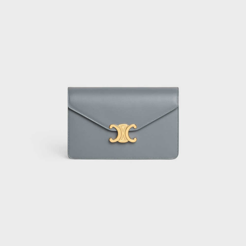 Celine Wallet On Chain Triomphe In Shiny Calfskin Mini Taschen Blau Grau | CL-593022