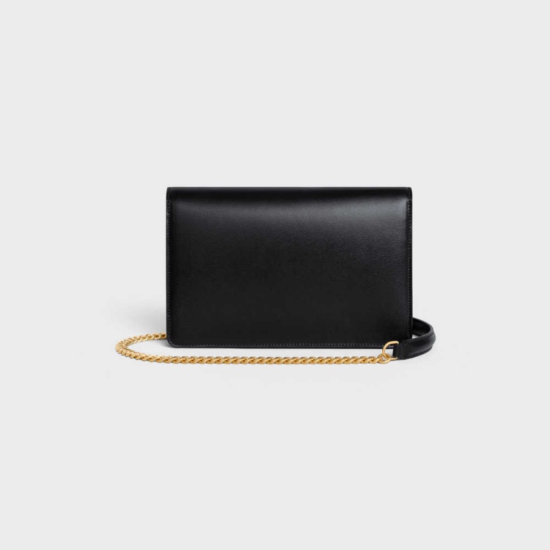 Celine Wallet On Chain Triomphe In Shiny Calfskin Mini Taschen Schwarz | CL-593021