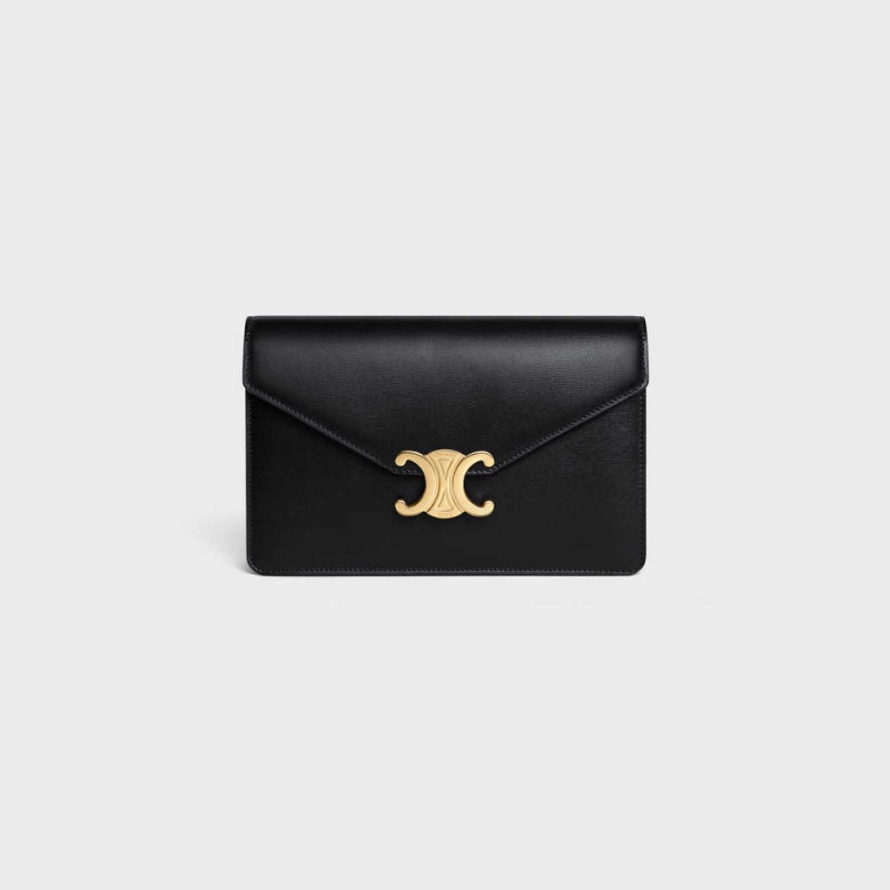 Celine Wallet On Chain Triomphe In Shiny Calfskin Mini Taschen Schwarz | CL-593021