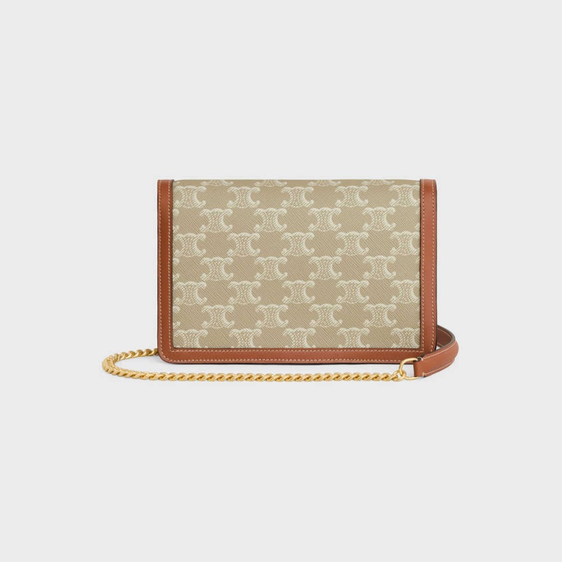 Celine Wallet On Chain Triomphe In Triomphe Canvas And Calfskin Mini Taschen Beige | CL-593026