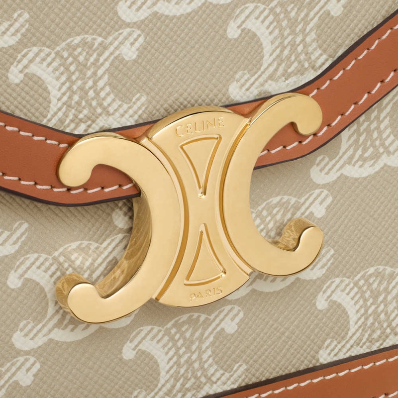 Celine Wallet On Chain Triomphe In Triomphe Canvas And Calfskin Mini Taschen Beige | CL-593026