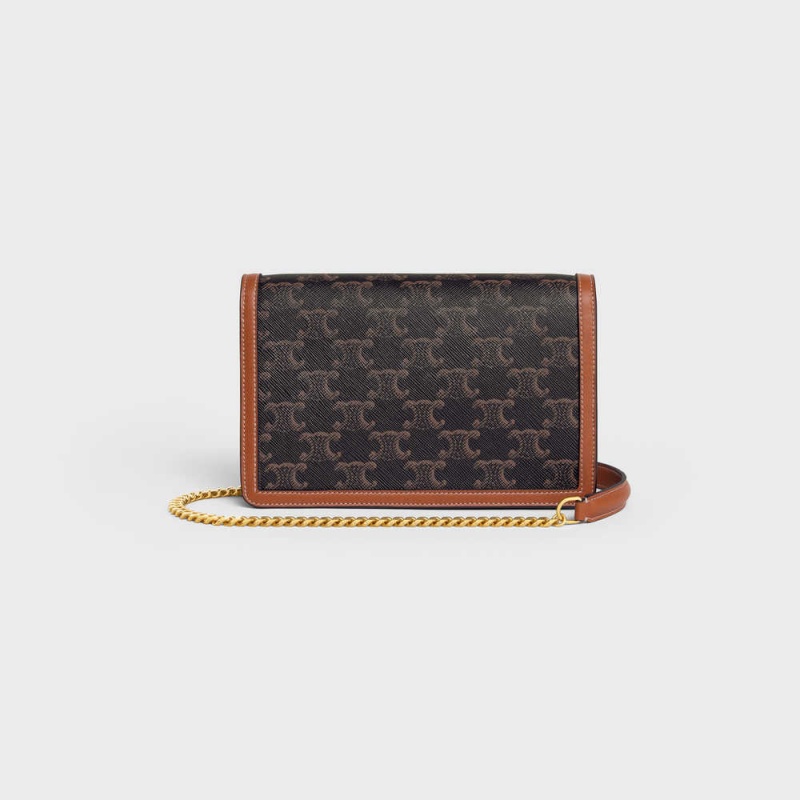 Celine Wallet On Chain Triomphe In Triomphe Canvas And Calfskin Mini Taschen Braun | CL-593025