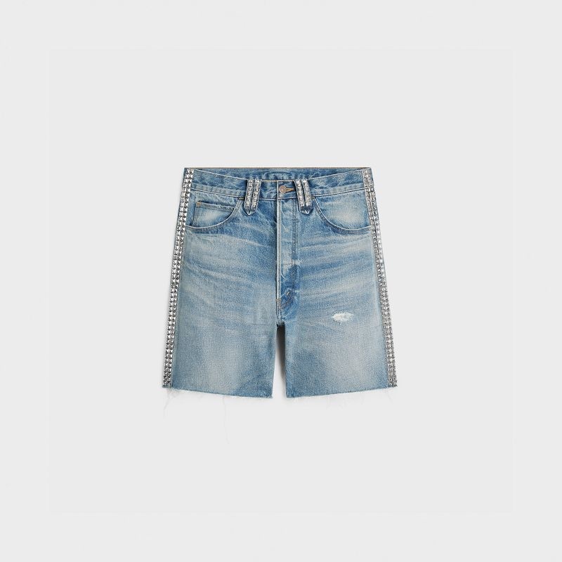 Celine Wesley With Studs In Zuma Wash Denim Kurze Hose Waschen | CL-592070