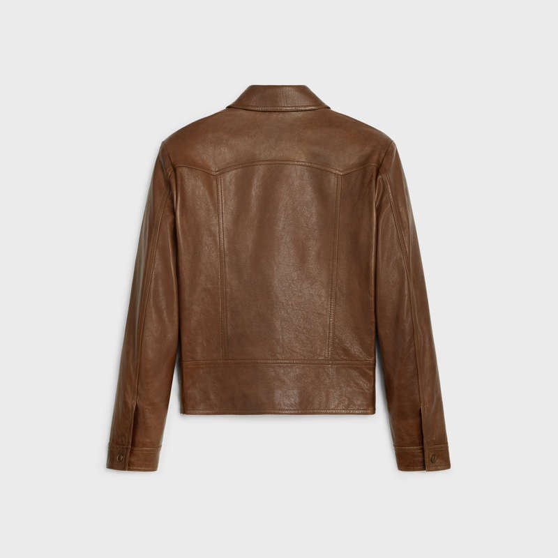 Celine Western Blouson In Wax-effect Leather Braun | CL-591922