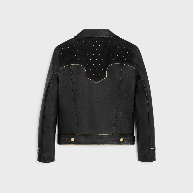 Celine Western Blouson With Studs In Soft Leather Schwarz Gold | CL-591921