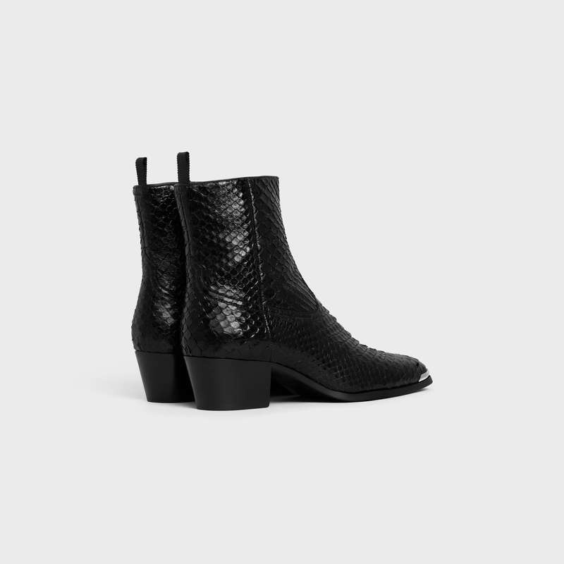 Celine Western Isaac With Metal Kappe In Shiny Python Stiefel Schwarz | CL-591861