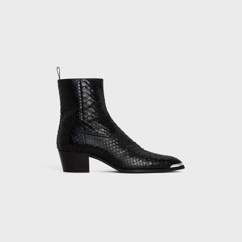 Celine Western Isaac With Metal Kappe In Shiny Python Stiefel Schwarz | CL-591861