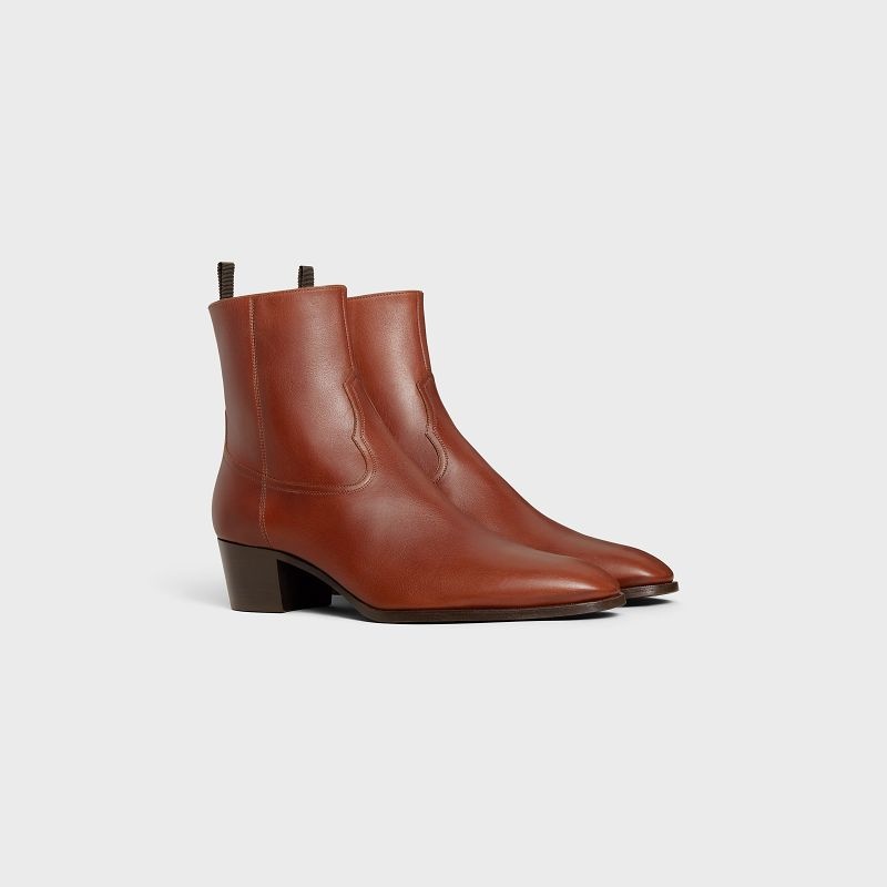 Celine Western Zipped Isaac In Calfskin Stiefel Braun | CL-591862