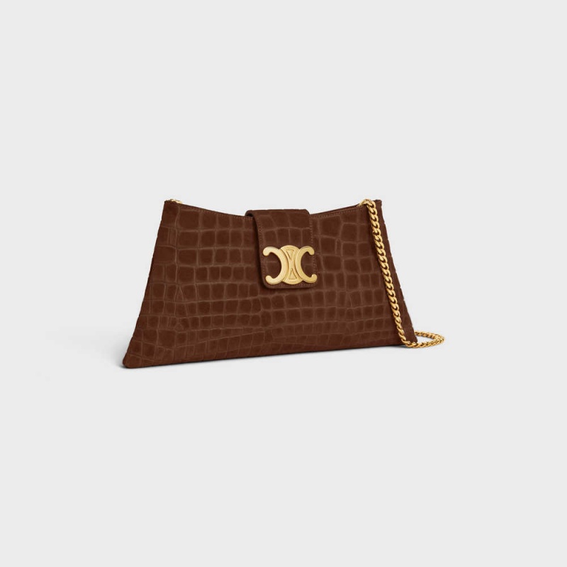 Celine Wiltern Clutch Soft In Crocodile Embossed Wildleder Calfskin Triomphe Braun | CL-593176