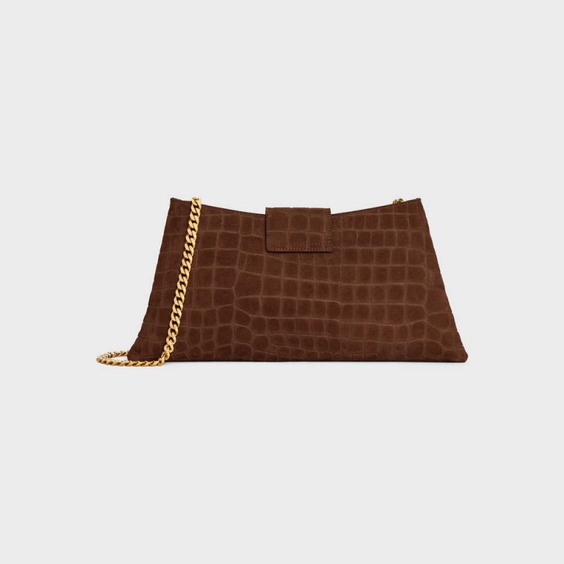 Celine Wiltern Clutch Soft In Crocodile Embossed Wildleder Calfskin Triomphe Braun | CL-593176