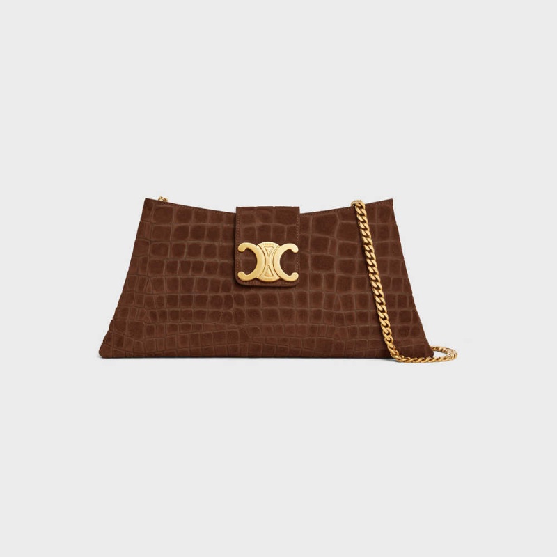 Celine Wiltern Clutch Soft In Crocodile Embossed Wildleder Calfskin Triomphe Braun | CL-593176