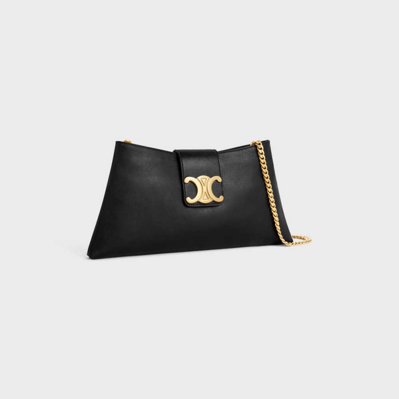 Celine Wiltern Clutch Soft In Smooth Calfskin Triomphe Schwarz | CL-593175