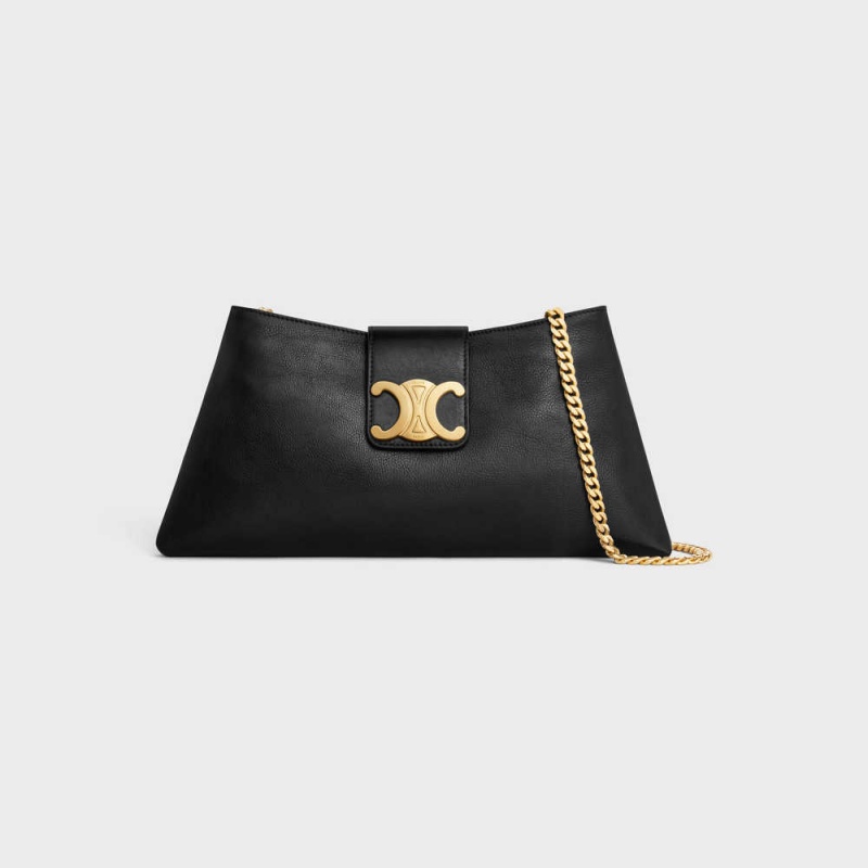 Celine Wiltern Clutch Soft In Smooth Calfskin Triomphe Schwarz | CL-593175