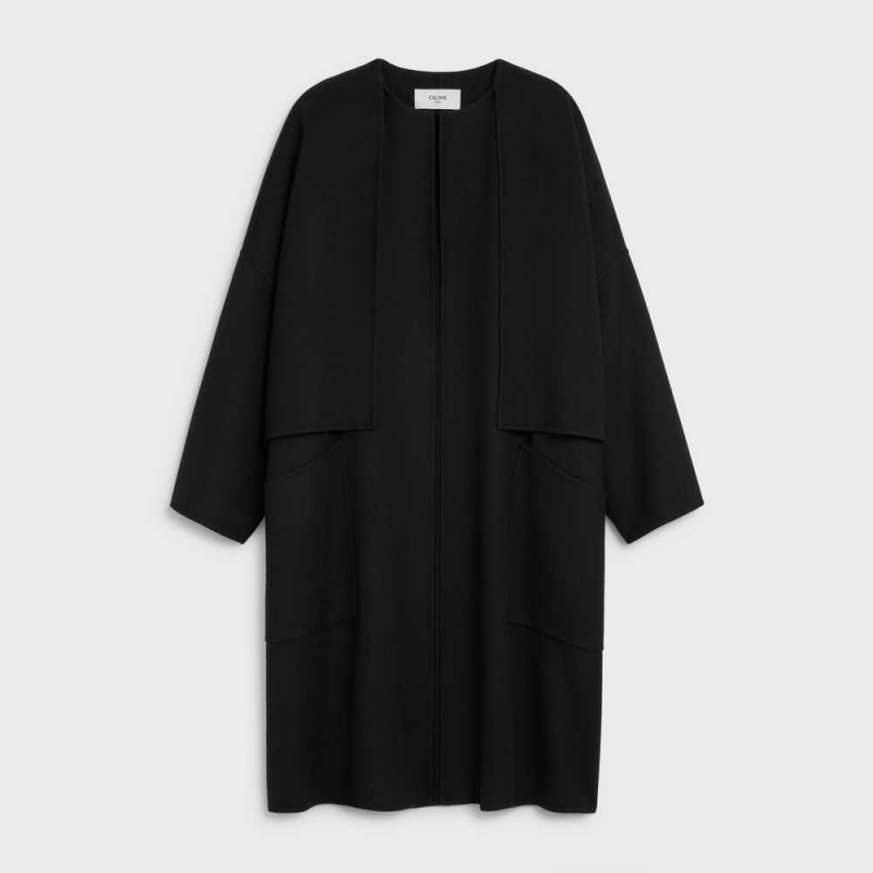 Celine With Pure Collar In Double Face Cashmere Mäntel Schwarz | CL-592622