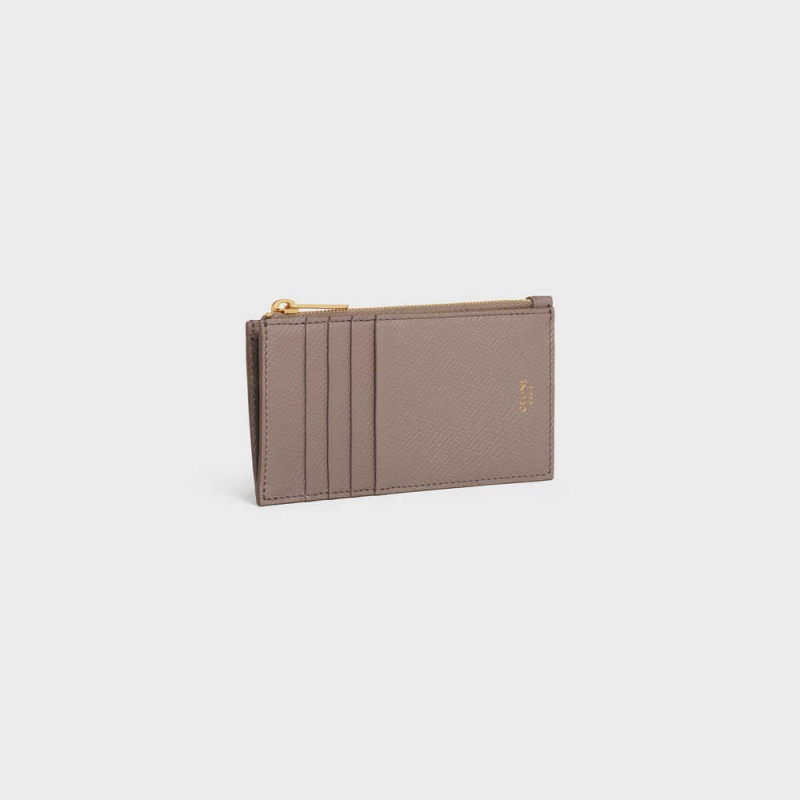 Celine Zipped Compact Essentials Grained Calfskin Kartenhülle Grau | CL-592963